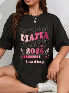 100% Cotton Unisex Expecting Mom To Be, Mama 2026 Loading, Baby Announcement T-Shirt Graphic Printed Casual Round Neck T shirt
