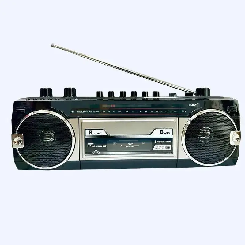 Retro Bluetooth Boombox Cassette Player with Audio Functionality - Convert Tapes to USB/SD/MicroSD, FM Radio, APP Control, Built-in Mic, Recording, Headphone Jack - Compact 80s Gift for Android Device Music Lovers (Black), Stereo
