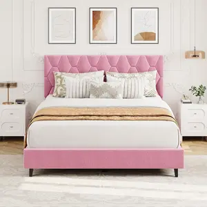 Gaomon Pink Queen Platform Bed Frame with Adjustable Upholstered Headboard, Heavy-Duty Design, Strong Wood Slats, No Box Spring Needed, Noise-Free, Easy Assembly