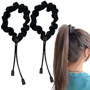 2-Pack Adjustable Satin Hair Ties No-Snag Scrunchies for Thick Curly Hair Braid Ponytail Holder Protective Style Accessories for Women Teens