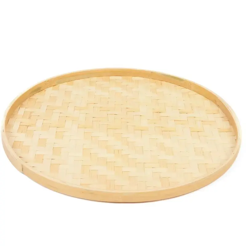 Handmade Bamboo Tray Wall Art Decoration, DIY Round Willow Fruit Serving Basket, Flat Woven Bamboo Trays, Rustic Home Decor Organiser Weaving