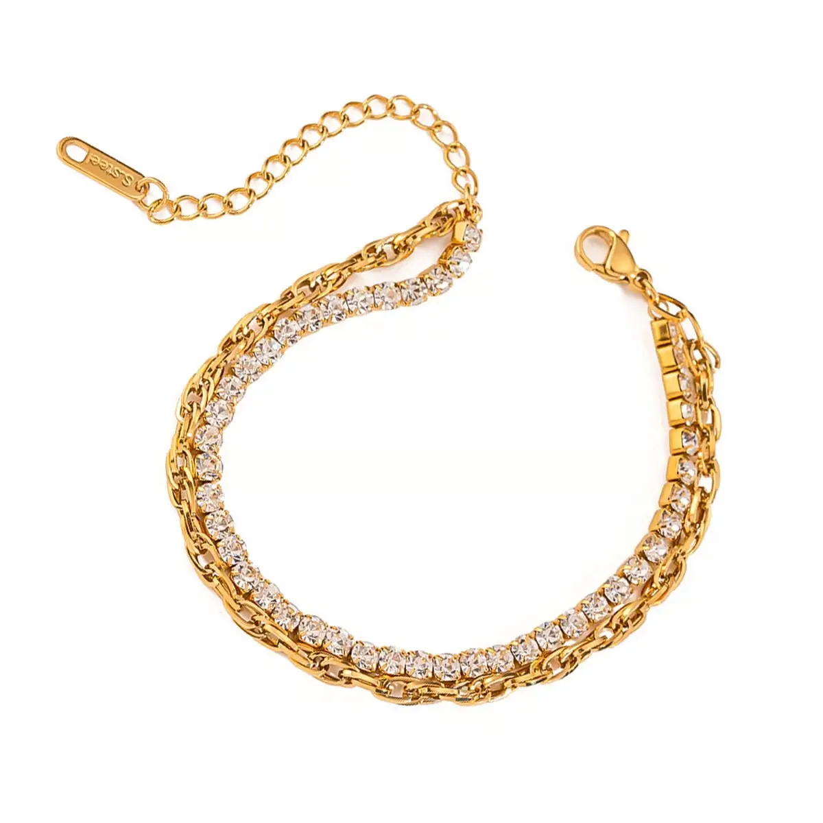 Iced Out Paperclip Chain Bracelet, Gold Tone Versatile Bangle, Edgy Chain Jewelry Accessory for Party & Casual Looks, Chain Jewelry Bracelets & Bangles