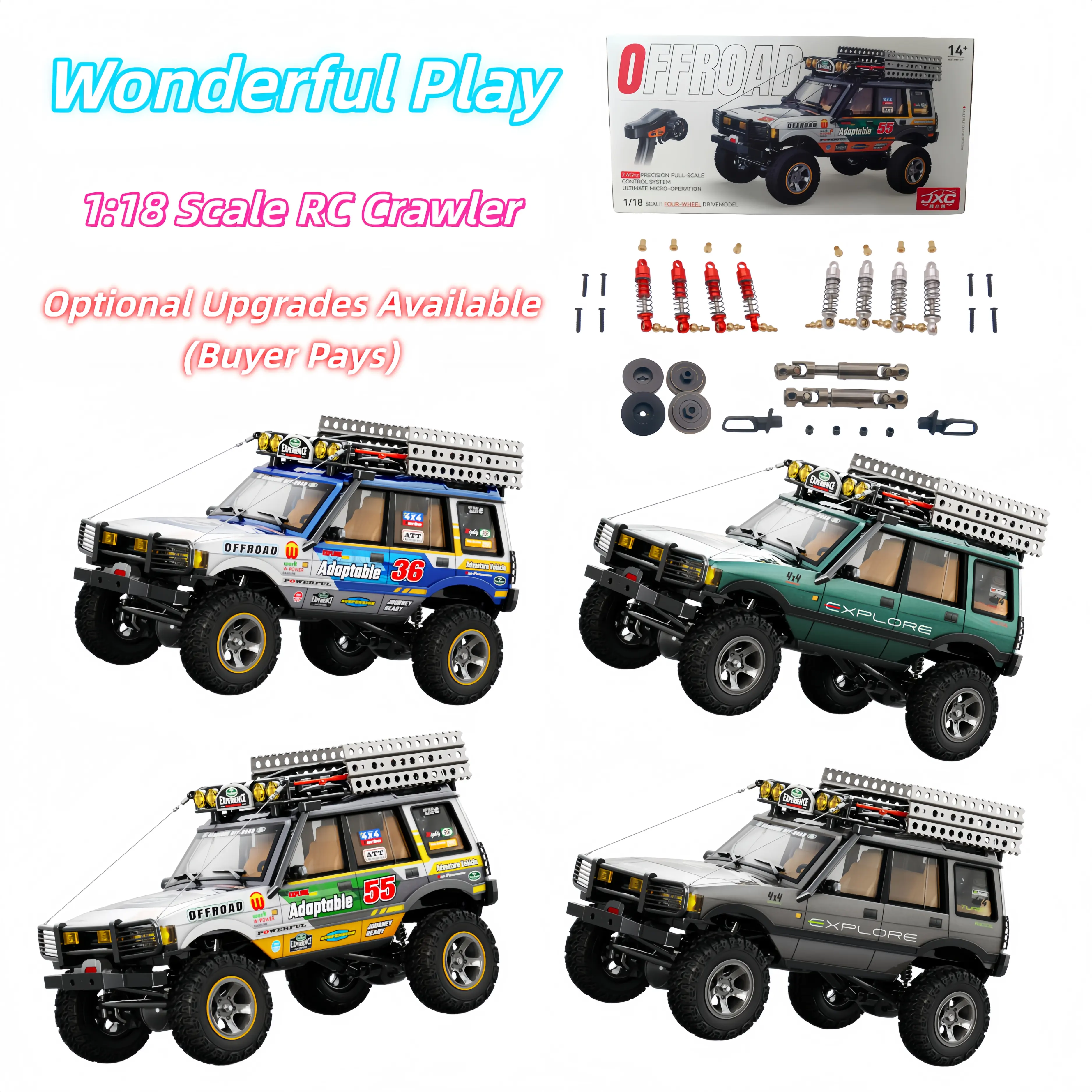 1:18 Scale RC Cars & 1:12 RC Rock Crawlers (JXC18, MN82/MN99S/MN98), 2.4GHz High-Torque 4WD Remote Controller Cars with Suspension, LED Lights, 2 Batteries, Includes Cells, Batteries Packed Separately