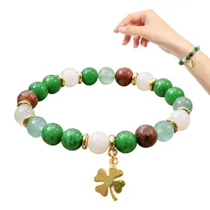 Lucky Money Attraction Bracelet for Women – Green Aventurine & Agate Crystal Beaded Stretch Bracelet – Wealth, Prosperity & Protection Energy Jewelry – Fashion Healing Crystal Gift