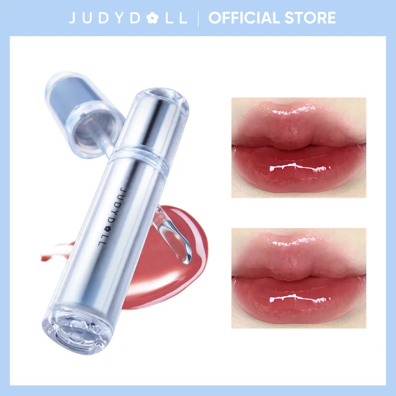 JUDYDOLL Ice Watery Lip Gloss, Blur, Mirror Lip Glaze, Glossy Lip Stain, Transfer-Proof, Metal Applicator, Waterproof, Long-Lasting, Moisturizing Shine, Hydrating, Buildable Color, Plumping, Not Easy To Fade, Lightweight, Summerwins