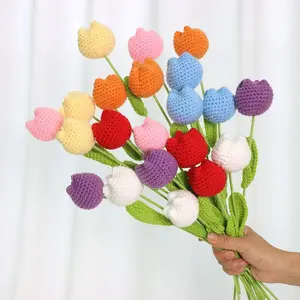 Handmade Crocheted Tulip Bouquets for Living Rooms & Bedrooms 10-Flower Artificial Mixed Flowers Decorative Home Furnishings Nature Ornaments