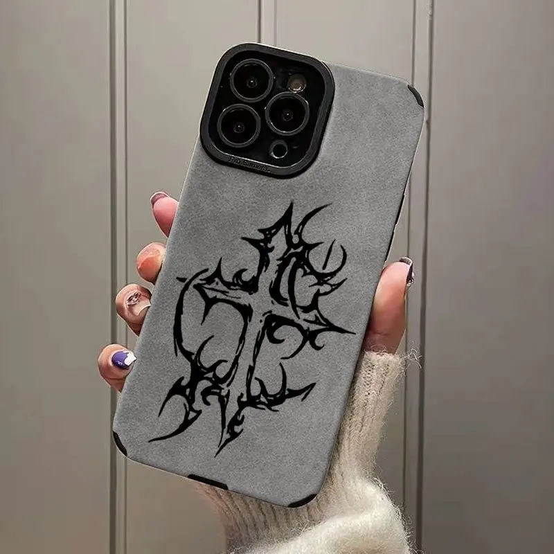 Retro Hollowed-Out Black Cross TPU Cellphone Case Protector - Shockproof Casing for iPhone 11/11Pro/11ProMax,12/12Pro/12ProMax,13/13Pro/13ProMax,14/14Plus/14Pro/14ProMax,15/15Plus/15Pro/15ProMax,16/16Plus/16Pro/16ProMax - Stylish Mobile Phone Accessory
