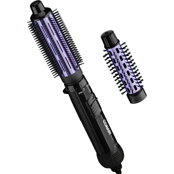 Conair 2-in-1 Hot Air Curling Combo, Includes 1.5-inch Curl Brush and 1-inch Aluminum Bristle Brush