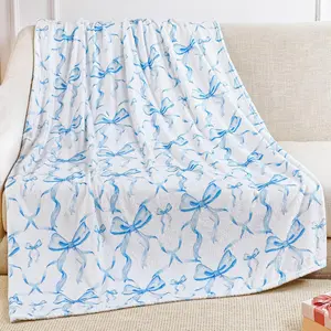 Bow Blanket, Soft Flannel Throw Lightweight Aesthetic Plush Sofa Room Decor, Decorative Giftable Blankets, Travel Bed 70.8 X 90.5 Inches, Bowknot Design Blanket, Floral Blanket, Soft Comfy Blanket