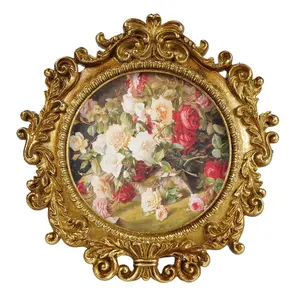 Vintage Round Picture Frame 4x4 Inch, Ornate Floral Resin Design with HD Glass, Perfect for Tabletop & Wall Displays
