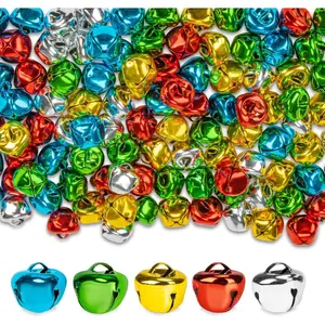 Colorful Jingle Bells for Crafts - 100PCS 0.6 Inch Small Christmas Bells, 5 Bright Colors Craft Bell Bulk for DIY, Christmas Tree Wreath Home Pet Party Festival Decorations, Crisp Sound