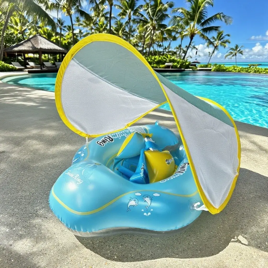 1pc Inflatable Pool Float Ring with Sunshade Canopy, Inflatable Pool Floaters, Water Float, Safe & Durable Swim Aid for Kids, Perfect for Summer Fun at Beach or Poolside, Swimming Floater