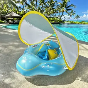 1pc Inflatable Pool Float Ring with Sunshade Canopy, Safe & Durable Swim Aid for Kids, Perfect for Summer Fun at Beach/pool