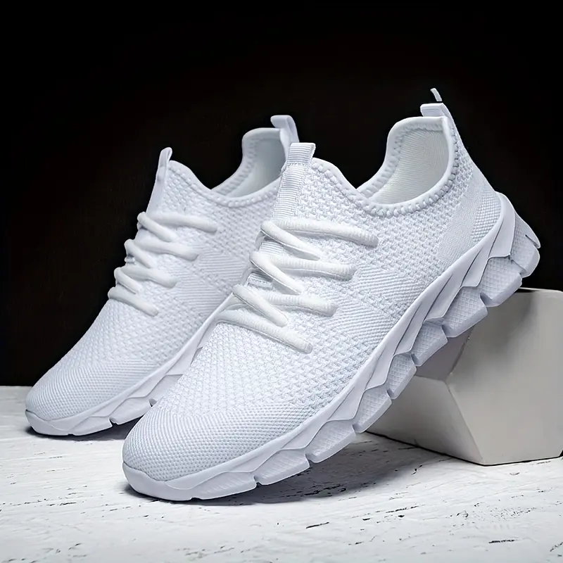 Men's Lightweight Breathable Knit Running Shoes - Comfortable Casual Sneakers, Lace-Up Closure, White, Ideal for Sports and Casual Wear, Summer Running Shoes | Modern sneakers | Flexible sole