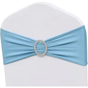 50 Pack Spandex Stretch Elastic Baby Blue Chair Sashes Bows with Buckles for Party Wedding Celebration Ceremony Events Decorations