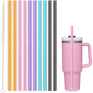 Replacement Straw for Stanley|Simple Modern|Owala 40 oz 30 oz Cup Tumbler, 10 Pack 12.13-In Long Reusable Straw with Cleaning Brush, Color, Dishwasher Safe, Plastic Straw for stanley cup accessories Drinkware Mug