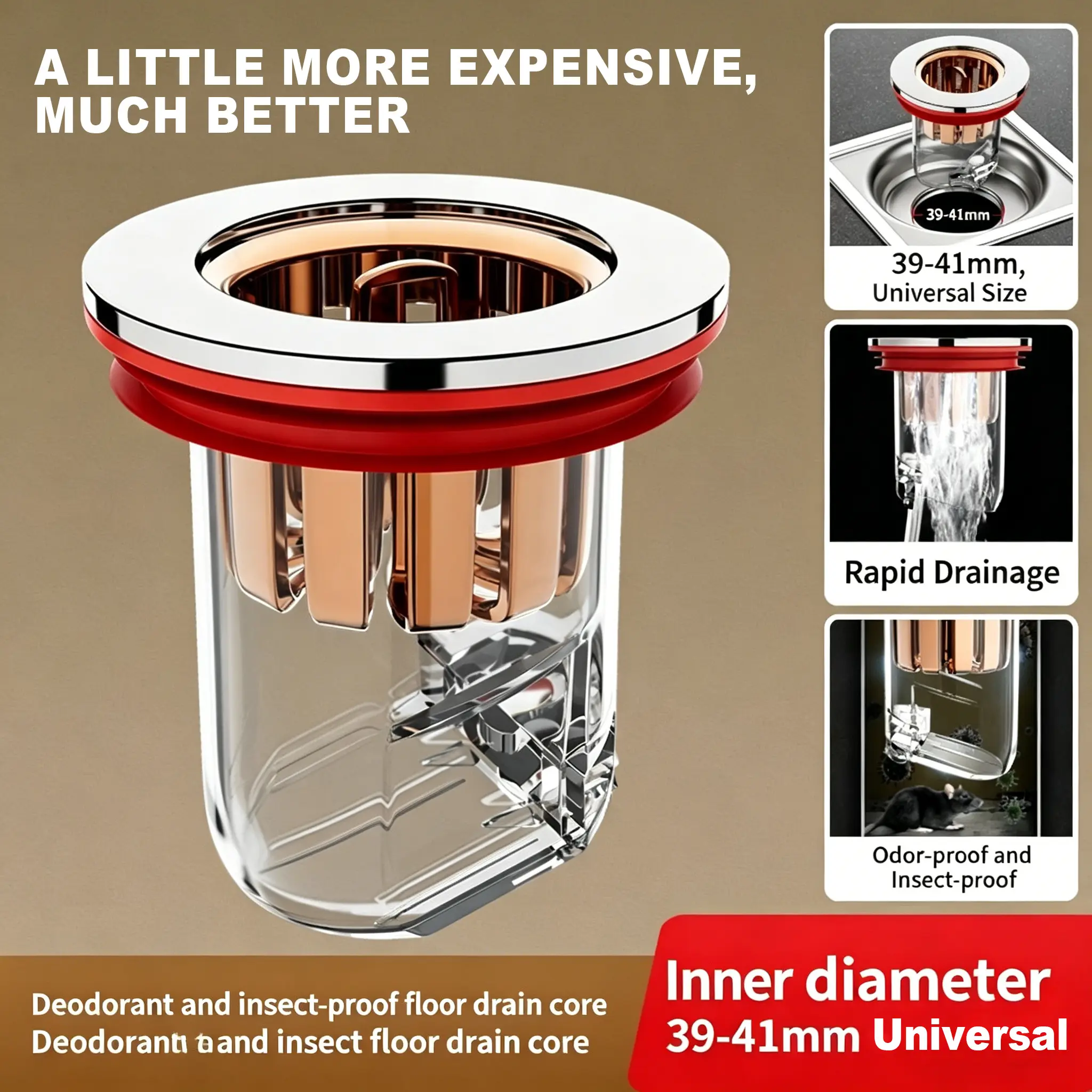 2026 NEW Anti-Odor Floor Drain Core – Pop-Up Drain Cover for Bathroom & Kitchen | Blocks Smell, Bugs & Backflow | Easy Install Shower Drain Upgrade