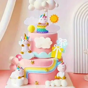 7 Piece Unicorn Cake Decorations, Girl Birthday Party Supplies, Perfect for Baby Shower, Halloween, Christmas, New Year, Valentine's Day