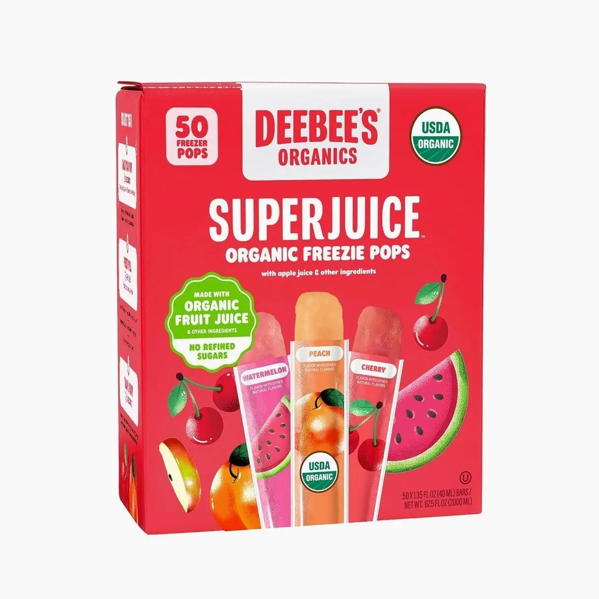 DeeBee's Organics SuperJuice Freezie Pops, Pack of 50 | No Refined Sugars, No Artificial Flavors, No Artificial Colors