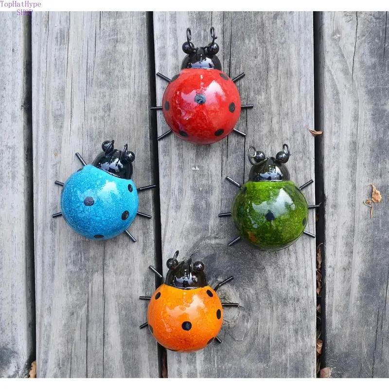summerwins 4-Piece Rustic Durable Metal Ladybug Outdoor Wall Art Decor - Adorable Ladybugs Charm, Rain-Ready, Longevity, Cute Accents for Outdoor Fence Patio