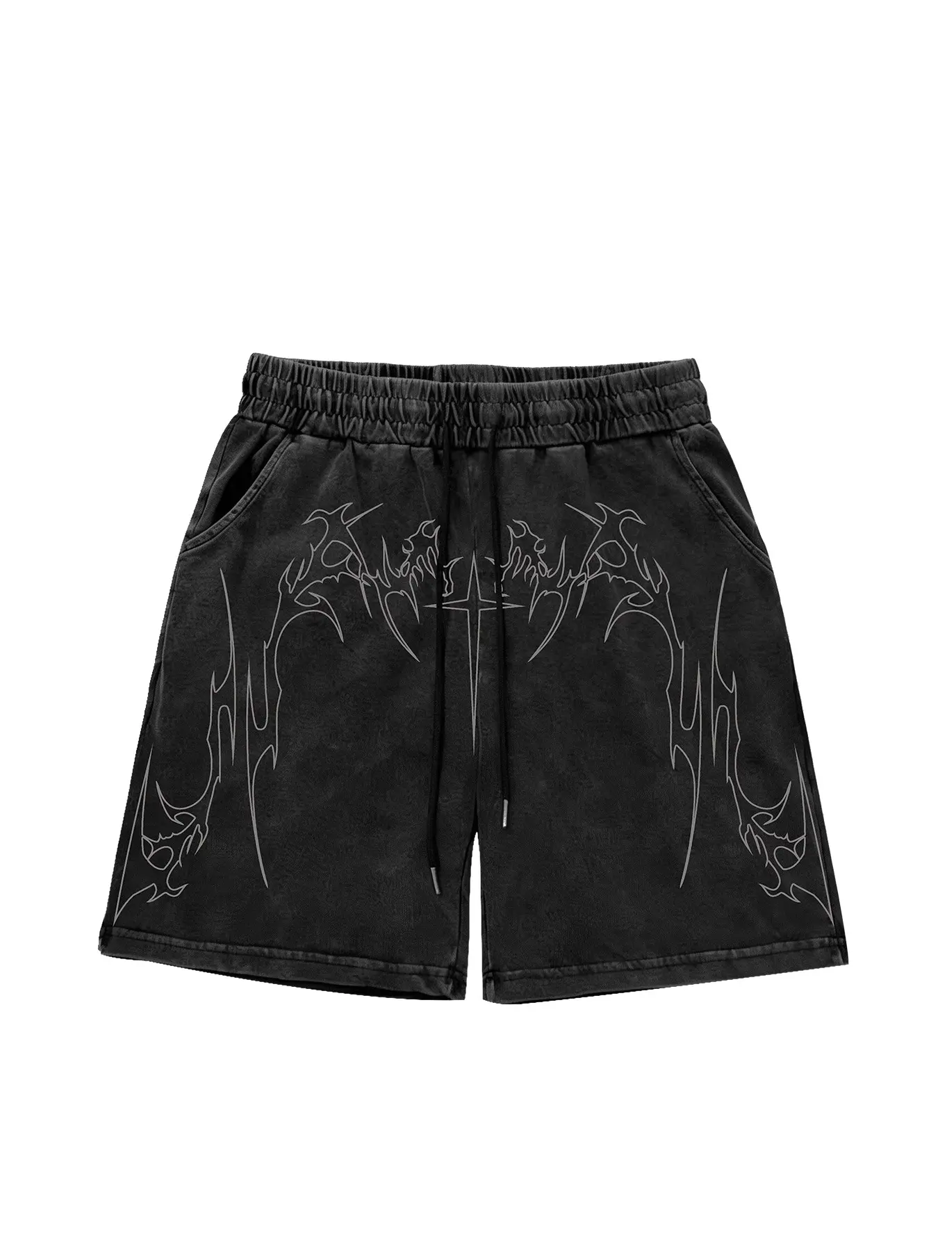 Men's Summer Fashion Shorts, Graphic Shorts, Lightweight Printed Shorts, Trendy Casual Sports Shorts, Dark Street Style, Washed Look, Cross Design, New Arrival, Daily Casual Shorts, Summertime Shorts