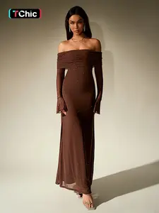 Parthea Women's Off The Shoulder Ruched Contrast Sequin Bodycon Dress, Elegant Long Sleeve Backless Evening Party Formal Wear Gown, Ladies Spring & Fall Clothes