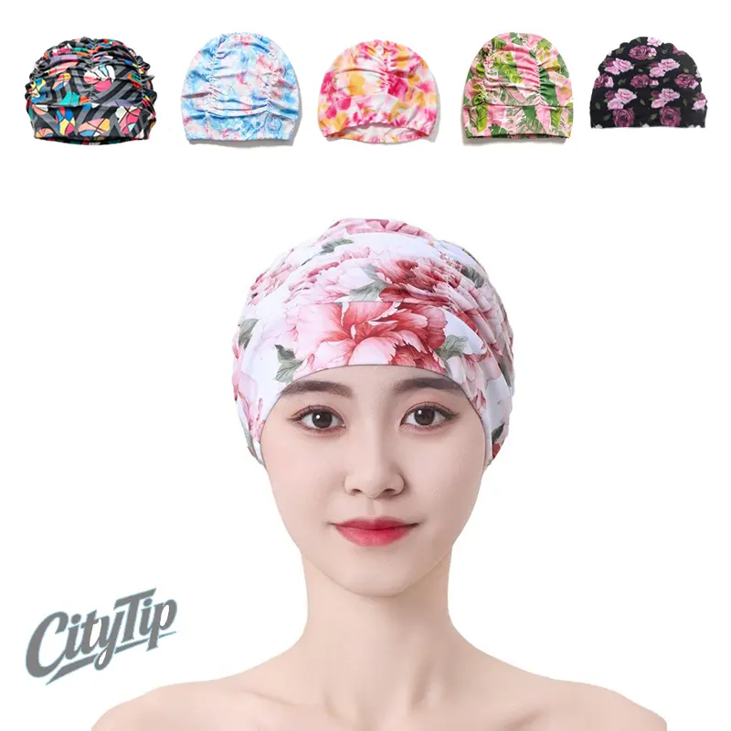 Women's Floral Printed High-Elastic Swim Turban Cap - Soft, Breathable, Quick-Dry Fabric for Long Hair, Modest Practical Head Cover, Pool Essential Sports & Outdoor Accessory