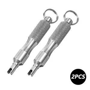 2 PCS Stainless Steel Valve Core Removal Tool Keychain, Portable Valves Core Disassembly and Repair Tools for Bicycle Car Motorcycle Repair Install Accessory