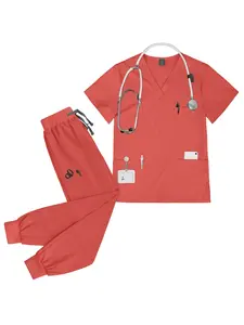 Men's Lightweight Casual Nurse Scrub Suit Surgical Scrubs Set Hand Brushed Top and Elastic Nursing Pants Doctor Therapist Workwear Uniform
