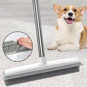 Pet Hair Removal Broom Removal Broom Rubber Broom cleaning supplies and tools，pet hair removal tool for Floor Cleaning with Stainless steel Handle
