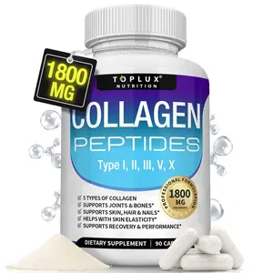Toplux Nutrition Collagen Peptides 5 Types Complex 1800mg US Made Dietary Supplement for Health Beauty Fitness 90 Capsules Toplux Nutrition Collagen Peptides 5 Types Complex 1800mg US Made Dietary Supplement for Health Beauty Fitness 90 Capsules