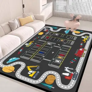 Cartoon Car Pattern Floor Mat, Soft Washable Foldable Road Design Interactive Game Mat, Creative Game Mat for Home Living Room Bedroom