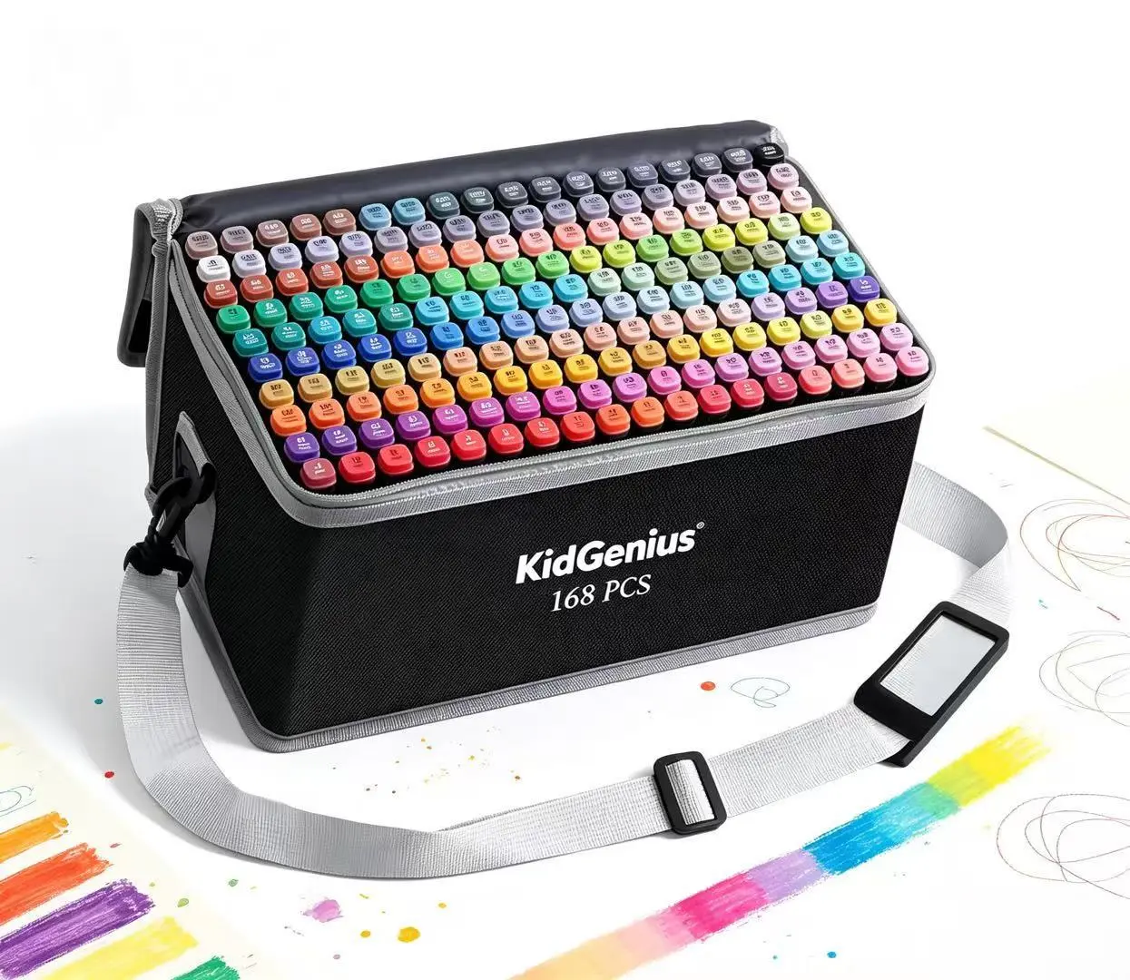 KIDGENIUS Dual-Tip Brush & Chisel Alcohol Markers Set, 262/168/120 Vibrant Colors, Permanent Waterproof Fast-Dry Ink, Drawing Art Supplies, 168 Count Option, Perfect Gift for Anime Illustration, Sketching, Broad