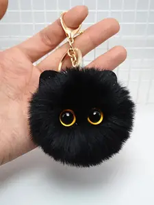 2024 New Style Cute Cat Design Plush Keychain, Fashionable Pom Pom Decor Keychain for Women & Girls, Fashionable Accessories for Bag & Purse Decoration, Keychain For Bags, Soft Pompom Keychain