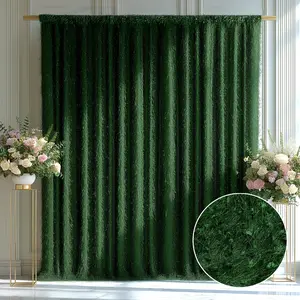 Green Fringe Shag Polyester Backdrop Drape Curtain, Minky Fabric Event Divider Panel - 5ftx10ft