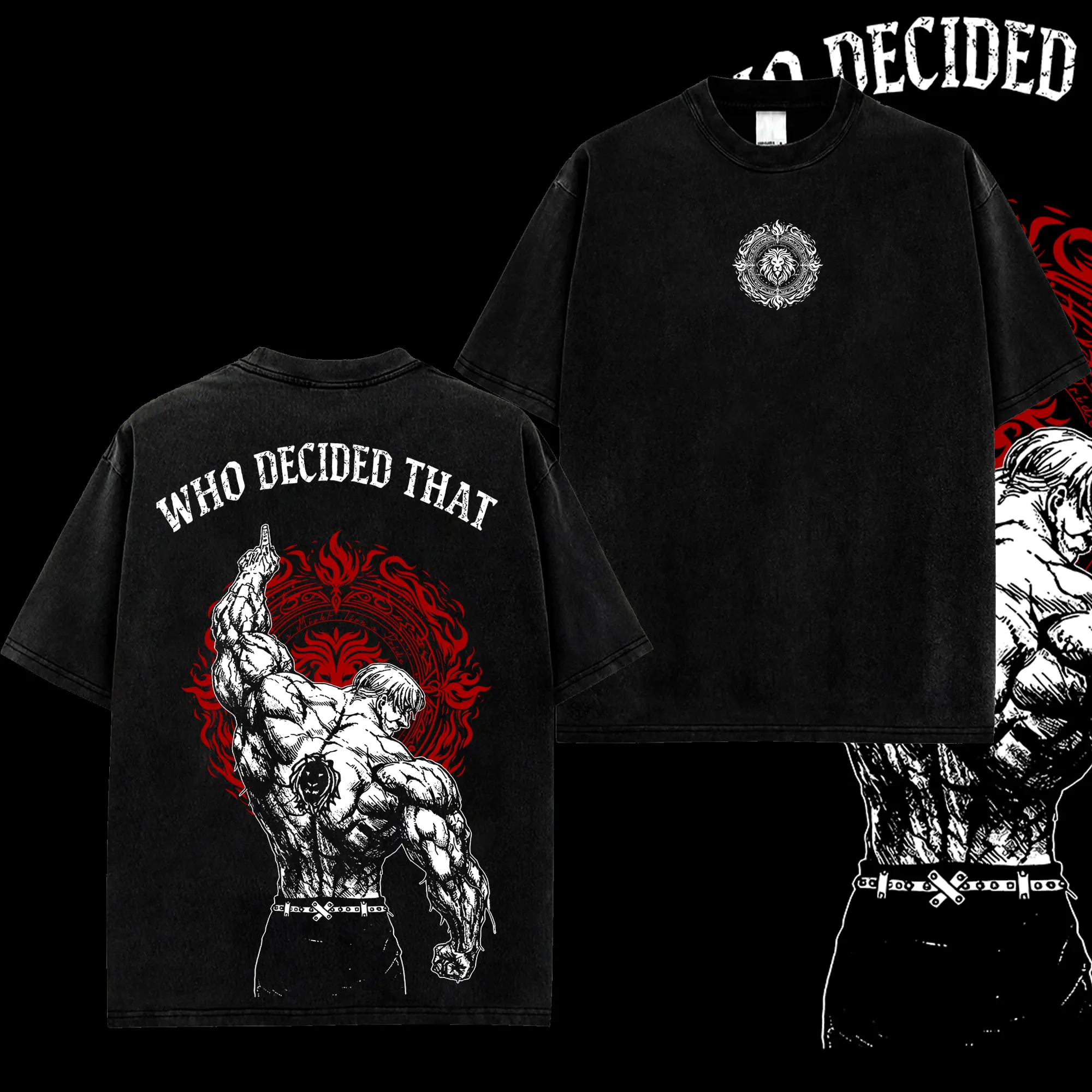 [WeebStyle] Escanor Seven Deadly Sins Who Decided That  Anime Retro Unisex 100% Heavyweight Cotton T-Shirt – Anime Manga Cotton Tee,  Oversized Unisex Anime Merch,Soft Cotton Streetwear Clothes, Unisex Manga Apparel, Gift for Anime Fans Crewneck Casual