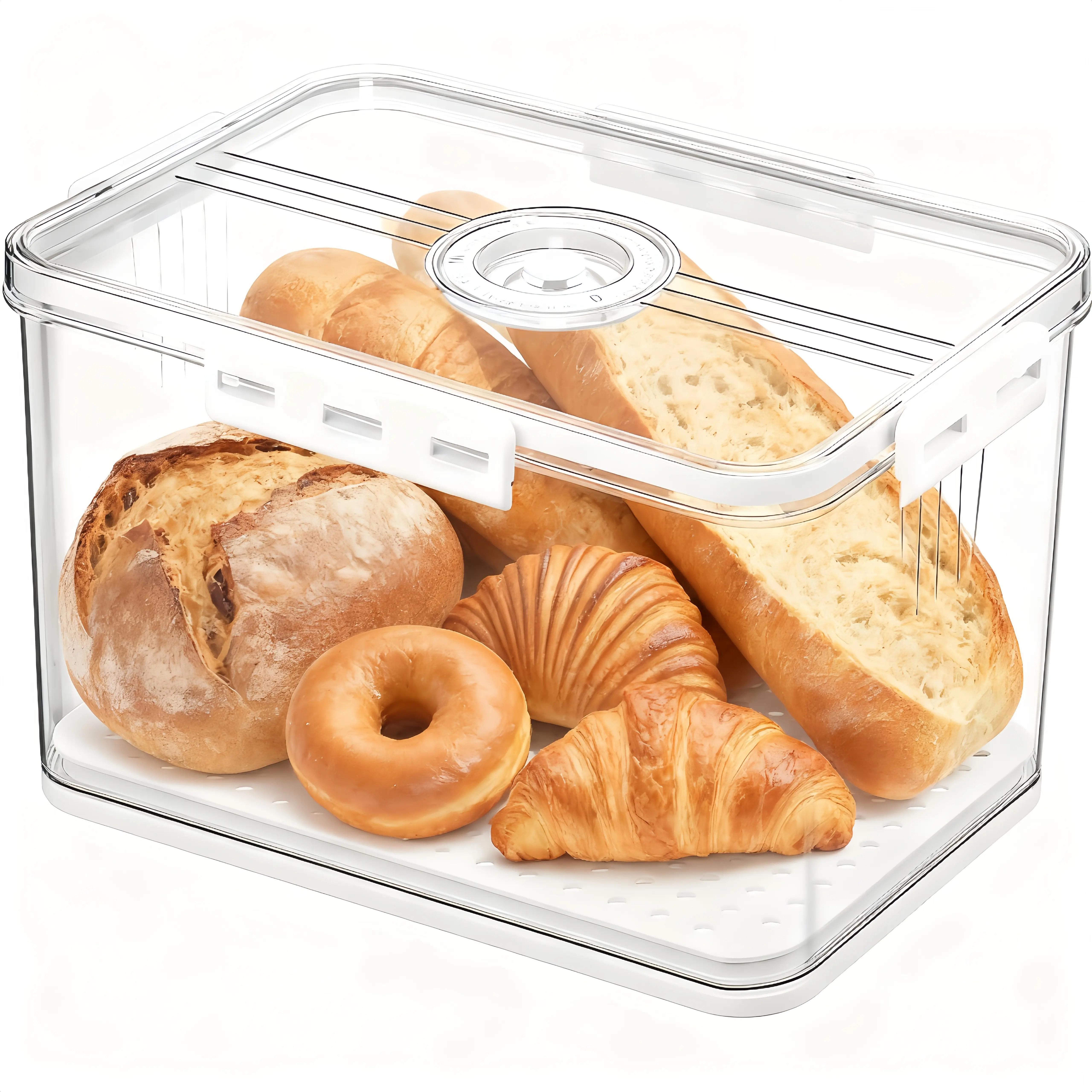 Sturdy Airtight Bread Box with Silicone Lid & Time Recorder, Transparent Loaf Bread Keeper for Kitchen Countertop Food Storage Container Value Pack (TikTokShopBlackFriday, Christmas)