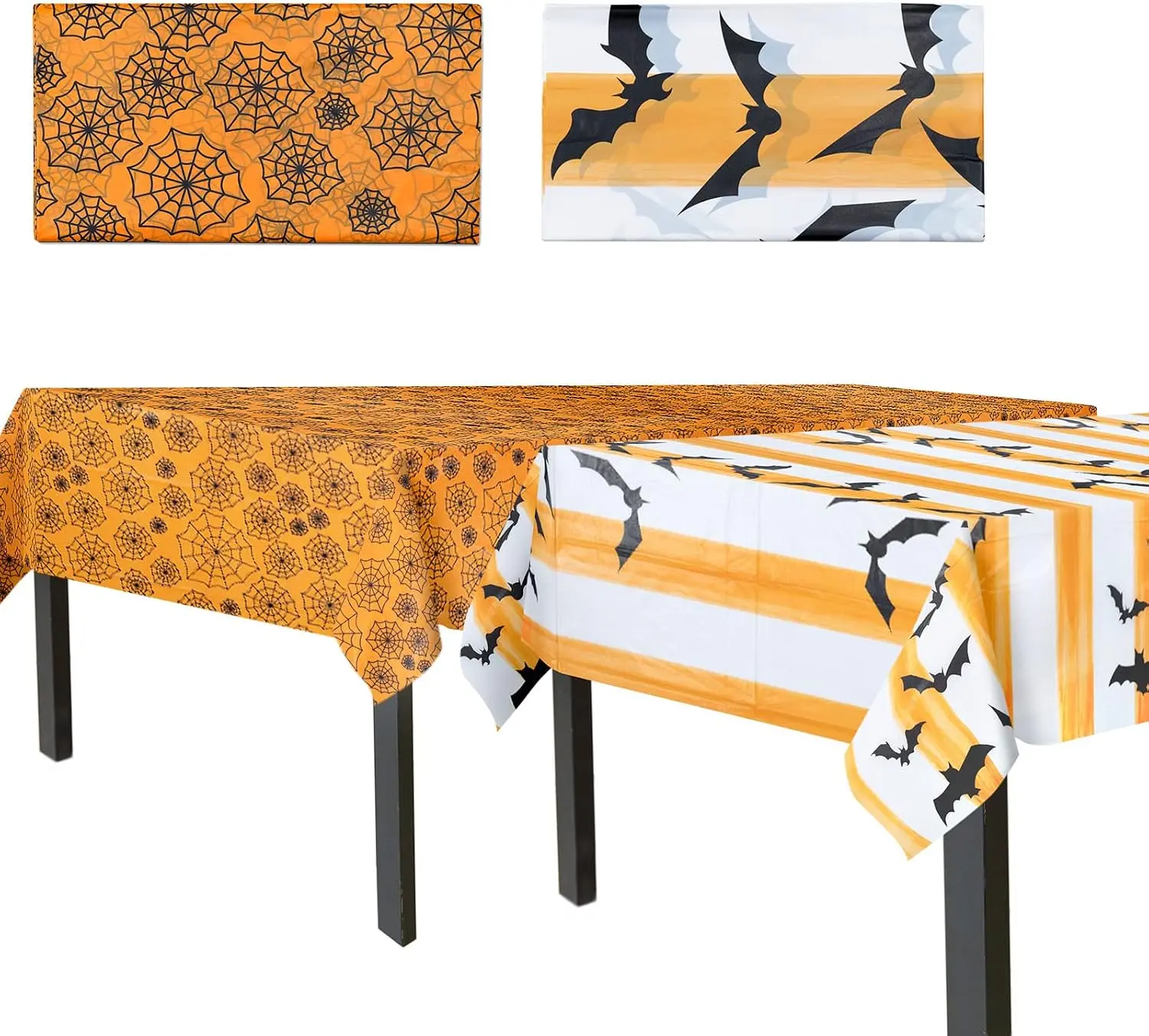 Halloween Tablecloths, 2-Pack Disposable Table Covers, Bats and Web Pattern, 54 x 108 Inches, Decorations