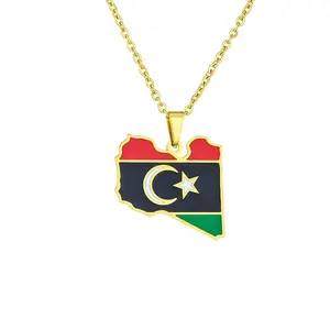 Libya map flag pendant necklace chains for men unisex couple jewelry ethnic style perfect gift Unisex Flag Creative map necklace