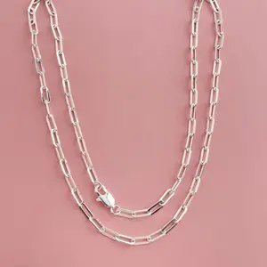 925 Sterling Silver Plated Paperclip Chain Necklace,Paperclip Chain, Men Women, Designed In Italy, Fine Trend Jewelry Silver 3.5MM 19.68/23.62Inch Lightweight Paperclip Dainty Link Chain Simple Jewelry Gifts