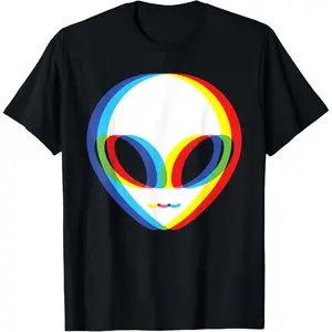 Alien Head Glitch UFO Alien Lover T-Shirt Funny Sci Fi Tee Streetwear Graphic Tee Trendy Vintage Horror Paranormal Novelty Gift T Shirt For Men Women Kids