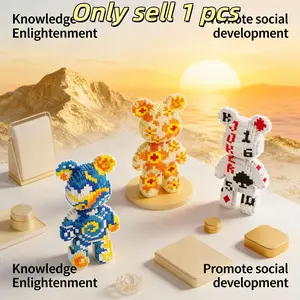 Multicolor Surprise Gift Bear 3D Creative Building Blocks Decoration, Bookshelf Home Office Cabinet Decor, Party Living Room TV Stand Display