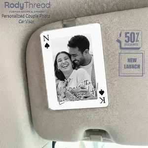 [Flash Deals] Rodythread Personalized Photo Car Visor Clip, Custom Heart Playing Card Plaque, Romantic Gift For Him, Personalized Letter Drive Safe Love Sign, Heart-Shaped Anniversary Couple Decor, Unique Car Accessory