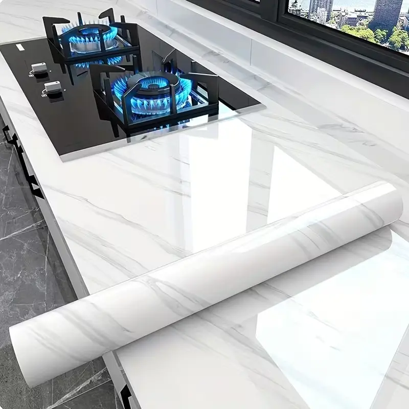 Imitation Marble Self-Adhesive Aluminum Foil Decorative Wallpaper - Peel and Stick, Renter Friendly, High-Temperature Resistant, Waterproof, Oil-Proof Adhesive Backsplash Sticker for Kitchen Cabinets, Bathroom