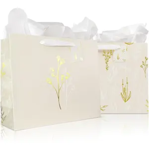 Beautiful Gift Bags Set of 2 - Large 13" Bags with Handles incl. Matching Tissue Paper, Cards & Stickers - Reusable and Perfect For Presents of Any Birthday, Weddings, Mothers Day & Special Occasion