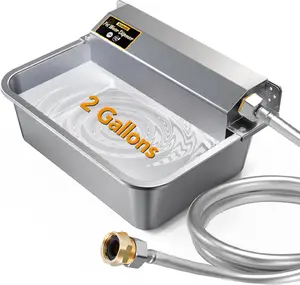 Automatic Water Dispenser for Dogs 2 Gallons, 304 Stainless Steel  Water Bowl Dispenser for Farm Chicken Pets Indoor&Outdoor  Waterer Feeder Fit 3/4'' GHT Faucet Auto Filling Wide Drinking Area