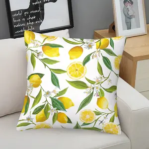 Fresh Lemon Print Throw Pillow, Yellow Citrus Floral Cushion, Summer Accent Pillow, Soft Decorative Pillow for Couch Bed Patio, 18 x 18 Inch, Includes Pillow Core