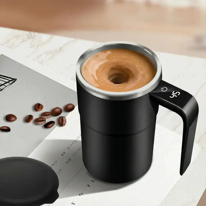 Rechargeable Magnetic Electric Self-Stirring Mug - Smart LCD Temperature Display, Reusable, Lightweight, Washable, Compact, USB Plug Charging Automatic Mixing Cup for Home, Travel Coffee, Milk, Cocoa - MM1