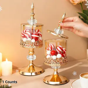 Vintage Clear Kitchen Food Storage Jar with Lid, Elegant Nuts Candy Containers, Decorative Glass Jar Canister for Home Living Room Coffee Table