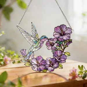 Hummingbird Window Art, Lavender Flower Acrylic Panel, Botanical Acrylic Suncatcher Decor, Mother’s Day Gift, Gift for Flower Lovers, Spring Gift for Mom, For Her